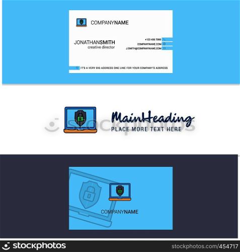 Beautiful Laptop protected Logo and business card. vertical Design Vector