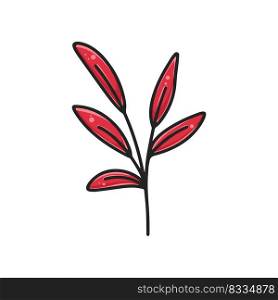 Beautiful leafy sprig rowan natural decoration clipart. Branch with red leaves cartoon isolated vector illustration. Foliage decor for autumn and winter compositions. Beautiful leafy sprig rowan natural decoration clipart