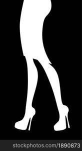 Beautiful legs with high heeled shoes and skirt white silhouette on black background. Alpha channel. Vector fashion illustration.