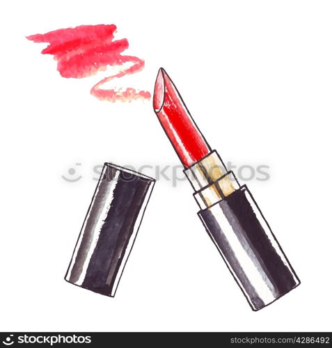 Beautiful Lipstick. Hand drawn watercolor vector. Beauty illustration.