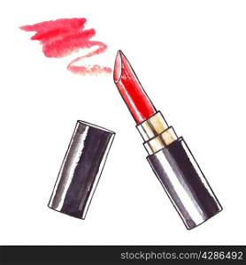 Beautiful Lipstick. Hand drawn watercolor vector. Beauty illustration.