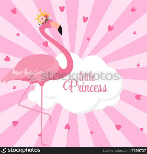 Beautiful Little Princess Pink Flamingo in Golden Crown. Vector Illustration EPS10. Beautiful Little Princess Pink Flamingo in Golden Crown. Vector Illustration