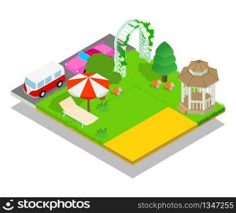 Beautiful location concept banner. Isometric banner of beautiful location vector concept for web, giftcard and postcard. Beautiful location concept banner, isometric style
