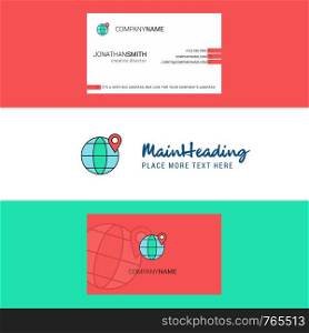 Beautiful Location on globe Logo and business card. vertical Design Vector