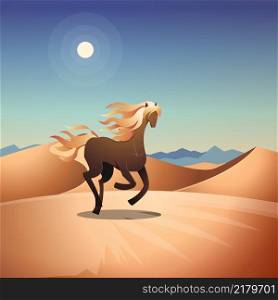 Beautiful Long Hair Horse Mare Run Fast Desert Fantasy Illustration
