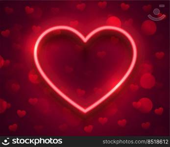 beautiful love bokeh background with neon hearts and text space