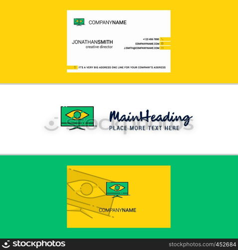 Beautiful Monitor Logo and business card. vertical Design Vector