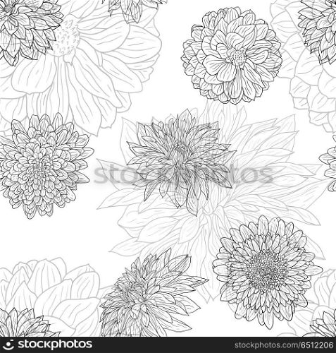 Beautiful monochrome sketch, black and white dahlia flower seamless wallpaper. Beautiful monochrome sketch, black and white dahlia flower seamless wallpaper.