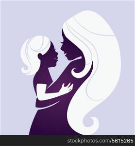 Beautiful mother silhouette with her daughter