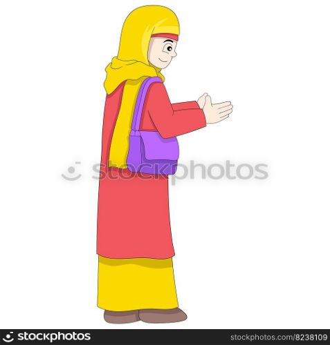 beautiful muslim girl is extending hand shaking hands. vector design illustration art