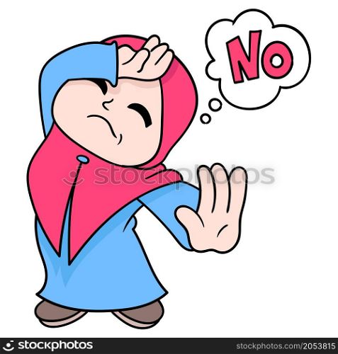 beautiful muslim woman wearing a hijab pose say no