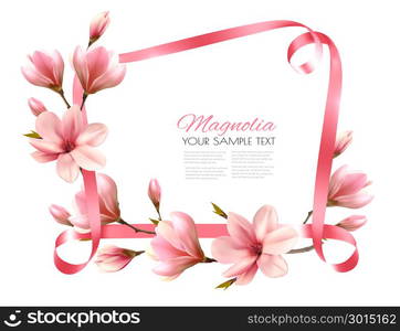 Beautiful nature background with blossom branch of magnolia and pink