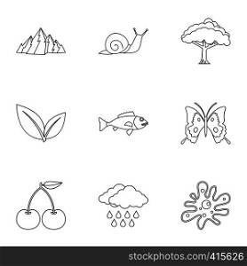 Beautiful nature icons set. Outline illustration of 9 beautiful nature vector icons for web. Beautiful nature icons set, outline style