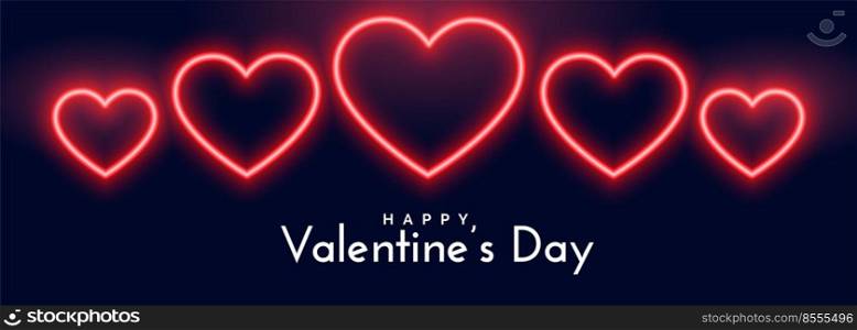 beautiful neon hearts banner for valentines day