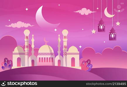 Beautiful Night Eid Mubarak Ramadan Kareem Islamic Celebration Illustration