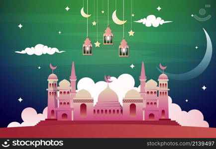 Beautiful Night Eid Mubarak Ramadan Kareem Islamic Celebration Illustration