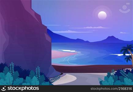 Beautiful Night Pandawa Beach Destination Vacation Landscape View Illustration