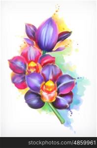 Beautiful orchid, watercolor painting, mesh vector
