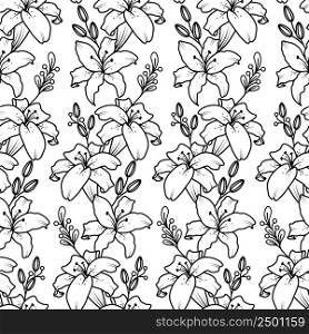 Beautiful outline lily. Floral seamless pattern. Vector illustration.