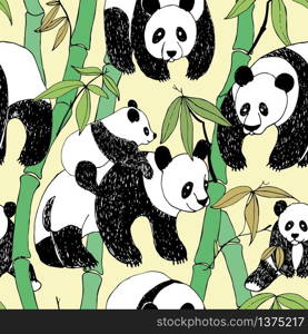Beautiful panda bamboo pattern, great design for any purposes. Bamboo tree vector pattern. Wildlife character. Graphic abstract background. Animal wildlife background.. Beautiful panda bamboo pattern, great design for any purposes. Bamboo tree vector pattern. Wildlife character. Graphic abstract background. Animal wildlife background