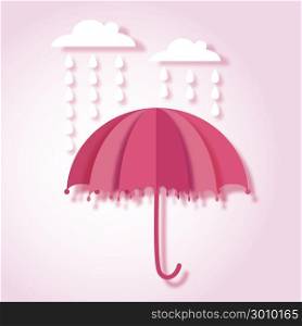 beautiful paper art vector illustration with umbrella and rain drops