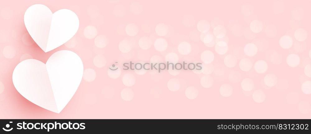 beautiful paper hearts on pink bokeh banner