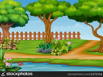 Beautiful park landscape background with river