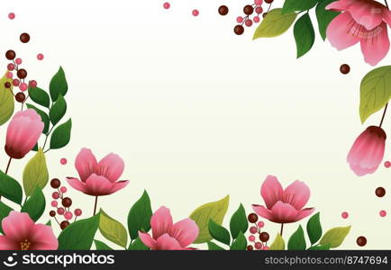 Beautiful Peach Blossom Flower Floral Leaves Blank Space Background