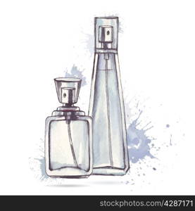 Beautiful perfume bottle. Hand drawn Watercolor vector illustration.