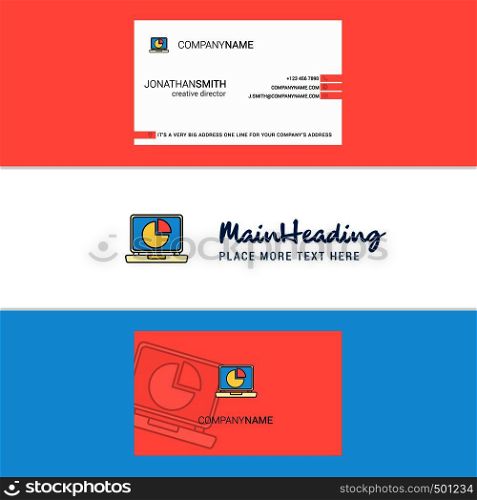 Beautiful Pie chart on Laptop Logo and business card. vertical Design Vector
