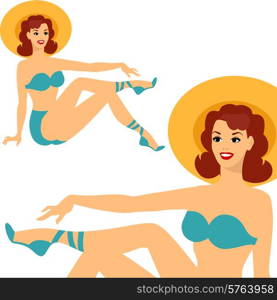 Beautiful pin up girl 1950s style in swimsuit.