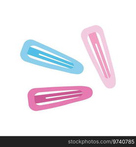 Beautiful pink and blue girl click-clack hairpin set. Cute princess hair clips barrette. Cartoon vector illustration on white background