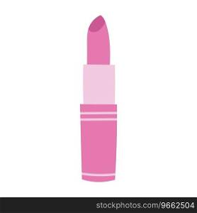 Beautiful pink color girl lipstick. Cute princess pomade. Cartoon vector illustration on white background