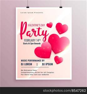 beautiful pink hearts valentines day party flyer design template