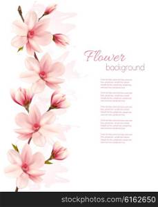 Beautiful pink magnolia background. Vector.