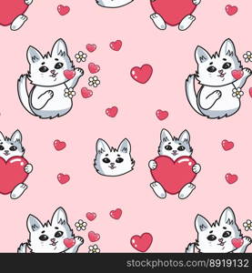 beautiful pink pattern with cats and a heart, suitable for drawing, wallpaper, prints, postcards, printing, vector illustration. beautiful pink pattern with cats and a heart, suitable for drawing, wallpaper, prints, postcards, printing, vector illustration.