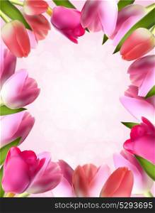 Beautiful Pink Realistic Tulip Frame Vector Illustration EPS10. Beautiful Pink Realistic Tulip Frame Vector Illustration