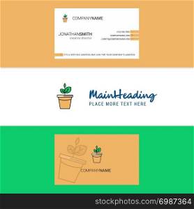 Beautiful Plant pot Logo and business card. vertical Design Vector