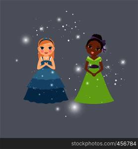 Beautiful princess cartoon characters with lights. Vector illustration. Beautiful princess cartoon characters