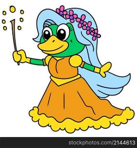 beautiful princess duck bird carrying a magic wand