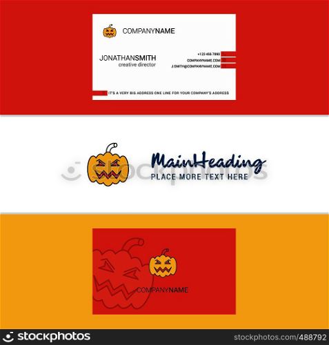 Beautiful Pumpkin Logo and business card. vertical Design Vector