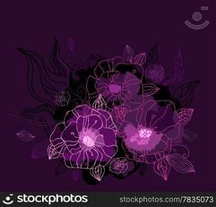 Beautiful purple flowers. Hand drawn vector illustration