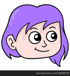 beautiful purple haired happy smiling face female head