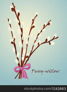 Beautiful pussy willow branches, vintage style. Spring background. Vector illustration. Beautiful pussy willow branches, vintage style