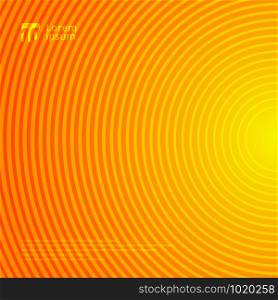 Beautiful radial motion circle lines pattern on orange and yellow gradient color abstract background and texture. Colorful graphic design ripple movement effect. Vector illustration