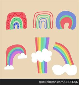 Beautiful rainbows illustrations. Vector icons set.