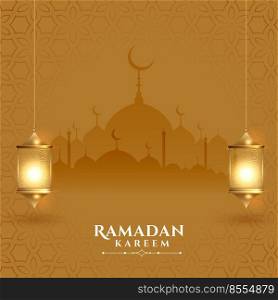 beautiful ramadan kareem festival card with lanterns