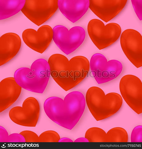 Beautiful red and pink seamless pattern, Valentine's Day backdrop, wrapping paper, sweet love background. Realistic style high quality vector illustration.