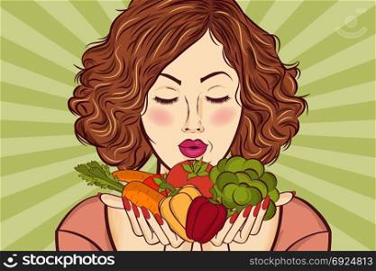 beautiful red-haired lady with vegetables in his hands