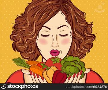beautiful red-haired lady with vegetables in his hands
